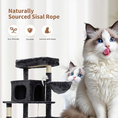 Upgraded 69.7 Inch Multi Level Cat Tree Perches Condos Hammocks Basket Toy Grey - Image 4