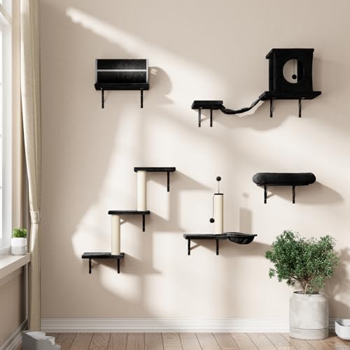 7-in-1 Cat Wall Shelves, Wall Mounted Climber Set, Classic Black - Image 6