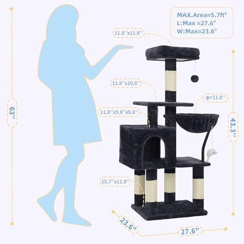 Heybly Cat Tree with Toy, 43.3 inch Cat Tower - Image 5