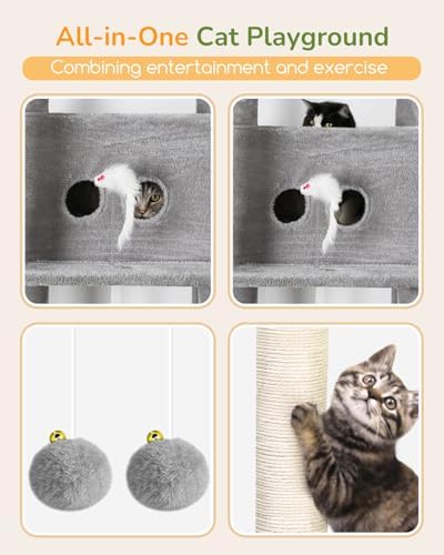 Globlazer 80in Cat Tree Tower for Indoor Cat Large Adult, Light Grey - Image 5