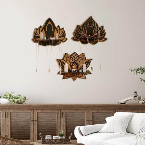 Artilady Lotus Crystal Shelf Display Wall Decor, Witchy Wood Storage Shelves - Image 6