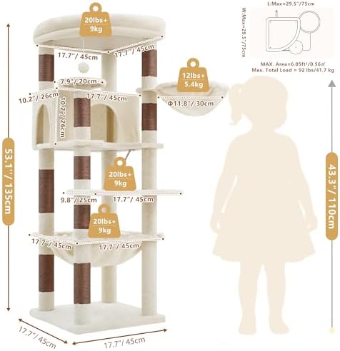Heybly 53.1" Corner Cat Tree for Large Cats – Interactive Play HCT029MJ - Image 5