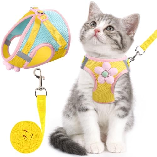 Cat Harness and Leash Set, Escape Proof Soft Vest Walk Yellow XS by NCMAMA