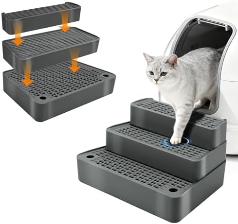 Adjustable 3-Step Cat Ramp for Litter Box, Cat Step, Dark Gray by Midollarle