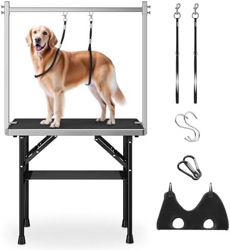 Dog Grooming Table with Arm, 35.5"L×23.6"W Tabletop by niffgaff