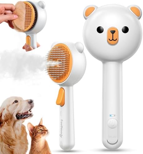 Pet Steam Brush for Dogs & Cats, Brushes for Indoor Cats by FEELNEEDY