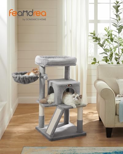 Feandrea Cat Tree, 37.8-Inch Tall Cat Tower, Light Gray - Image 2