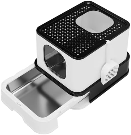 RIZZARI Stainless Steel Litter Box: Enclosed Pull-Out Drawer Top Exit by RIZZARI
