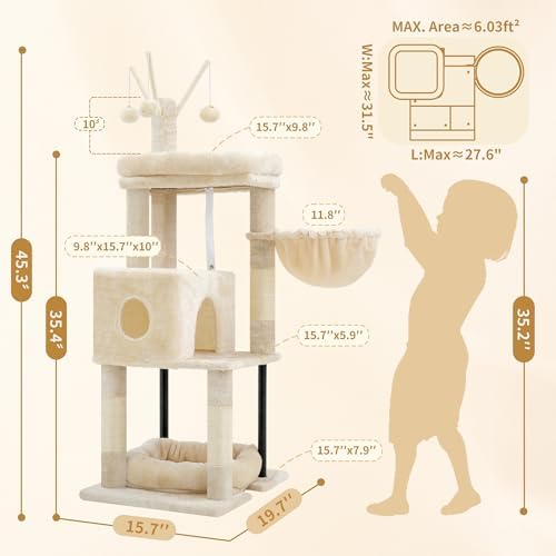 Heybly Cat Tree, 45.3" Cat Tower - Image 3
