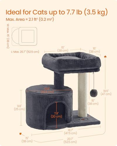 Feandrea Cat Tree, 18.5-in Small Cat Tower, Cute Kittens Condo, Smoky Gray - Image 5