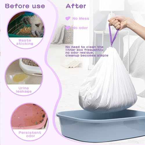 Elzrghs Cat Litter Box Liners Large, 30 Pack Jumbo Drawstring Cat Litter Bags - Image 4