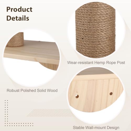 Cat Wall Ladder, 3-Level Cat Climbing Shelf, Solid Pine Wood Pet Wall Perch - Image 4