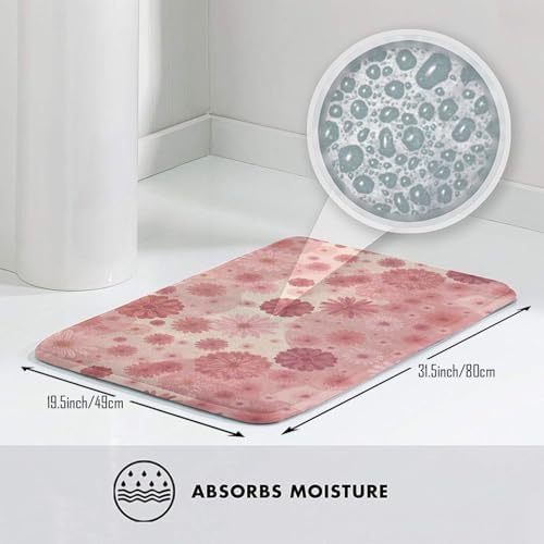 Pink Flowers Bath Mat Non-Slip Soft Microfiber Bathroom Rugs Washable Bathmat - Image 5