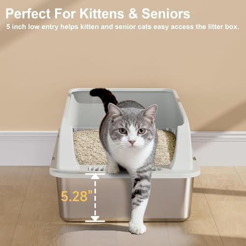 TENTIZON Stainless Steel Cat Litter Box, XL Large Metal Kitty Litterbox - Image 6
