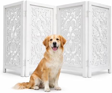 Free Standing Dog Gate – 4 Panel Foldable Wooden pet gate Indoor 56" W x 28" H by TheWoodenTown