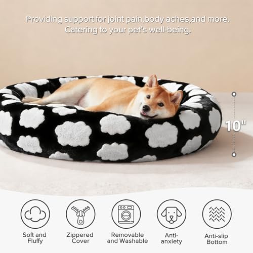 JOEJOY Jacquard Donut Round Dog Beds Large Sized Dog, Removable Washable Cover - Image 2
