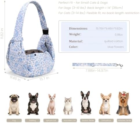 Quilted Small Dog Carrier Bag Floral Dog Sling Carrier - Image 3