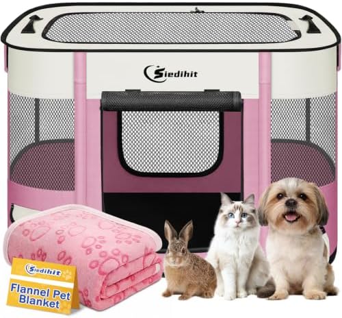 Siedihit 28" Dog Playpen with Blanket, Cat Puppy Pen Indoor Outdoor by Siedihit