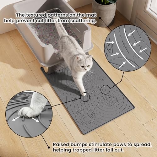 OHMO Cat Litter Mat Small 18.9x11.8in, Dark Grey Silicone Rubber Scatter - Image 3