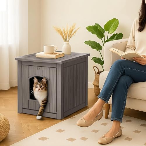 Cat Litter Box Enclosure, Plastic Hidden Litter Box Side Table - Image 5