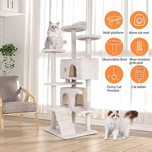 BestPet | 54" Cat Tree Tower | Beige | Sturdy Multi-Level Cat Tree - Image 5