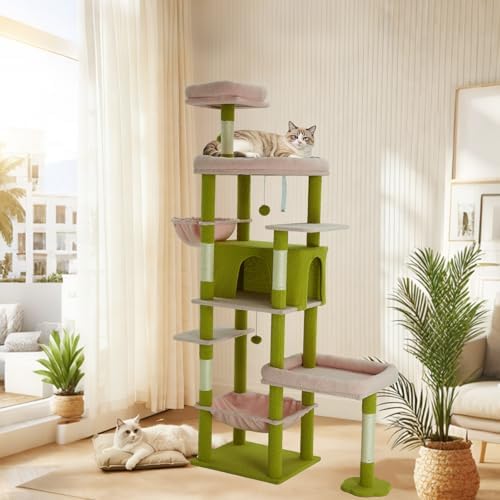 77.5 Inch Cat Tree with Bed, Observation Deck, Plush Platform & Toy Ball - Image 6