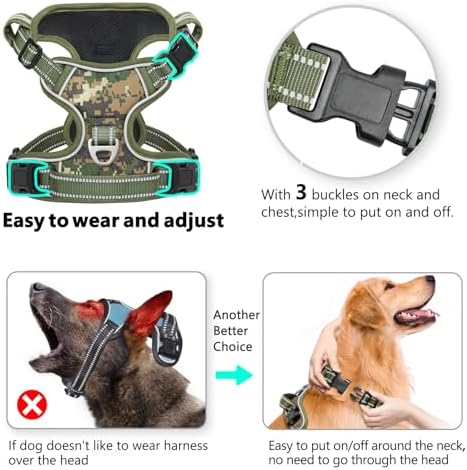 Timos Dog Harness Medium Sized, Quick Release 3 Buckles, Military Green - Image 3