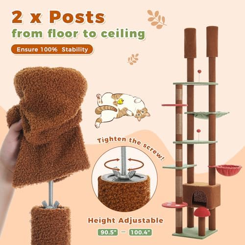 PETEPELA Floor to Ceiling Cat Tree, Adjustable 90.5"-100.4" Tower - Image 4