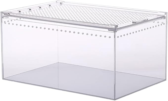NANEEZOO Magnetic Acrylic Large Enclosure 2.5 Gallon 12 x 8 x 6 Inch Reptile Breeding Box Terrarium Cage for Insect Tarantulas Amphibians Caterpillars Snail Clear Acrylic Reptile Feeding Box