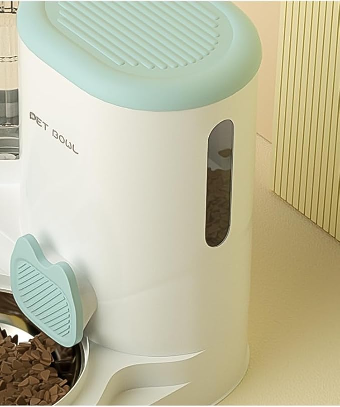 Automatic Cat Feeder & Water Dispenser - Dual Container for Dry/Wet Food, Two-in-One Upgraded Gravity Feeder and Water Dispenser Combo Set for Cats and Dogs. (Grey)
