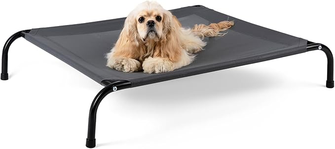 Cooling Elevated Dog Bed with Non-Slip Floor Protectors & Breathable Mesh, Raised Indoor & Outdoor Dog Cot Hammock, 34" L x 25" W x 8" Th, Small, Grey
