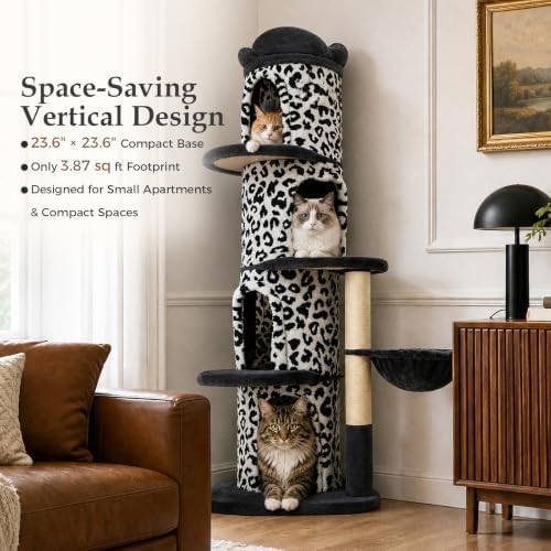 MUTTROS 68.5" White Leopard Print Cat Tree Tower - Image 6