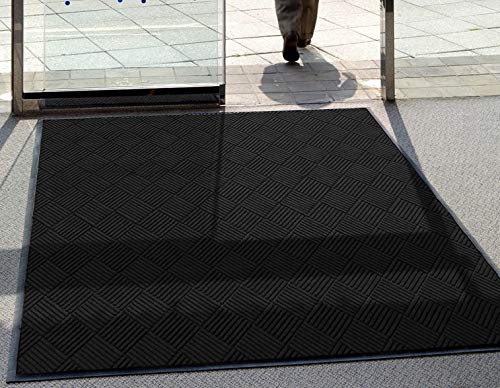 WaterHog Diamond | Commercial-Grade Entrance Mat with Rubber Border – Indoor/Outdoor, Quick Drying, Stain Resistant Door Mat (Medium Brown, 4' x 10')