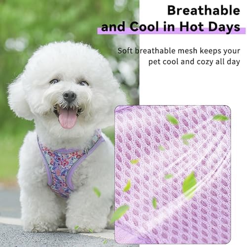 Small Dog Harness Purple Flowers No Pull Reflective Harness - Image 5