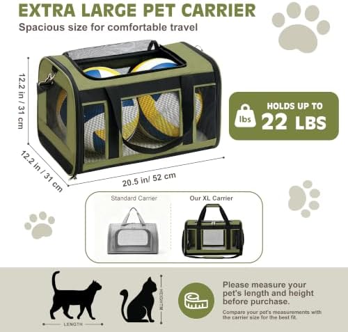 Extra-Large Cat Carrier, Soft-Sided Collapsible Pet Carrier up to 22 lbs - Image 2