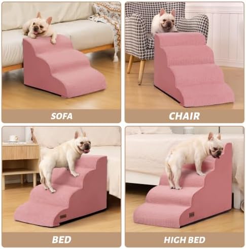 5-Step Pink Dog Stairs for High Bed, Pet Ramp for Small Dogs - Image 2