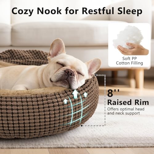 Dog Bed with Attached Blanket for Small Dogs or Cats, Soft Plush Cozy Donut - Image 4