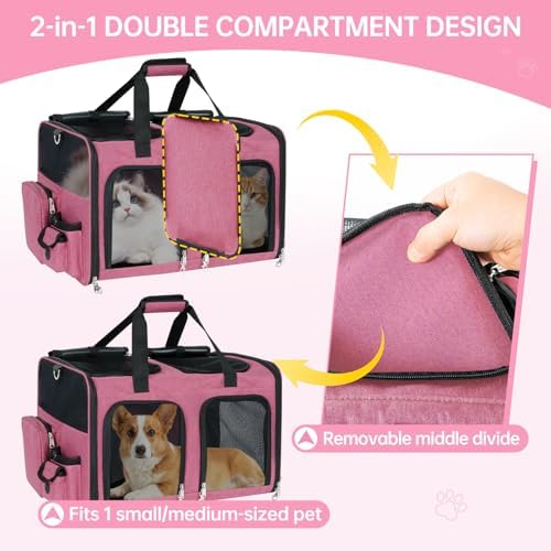 Cat Carrier for 2 Cats Double Pet Carrier Extra Large Multi Cat Travel Pink - Image 2