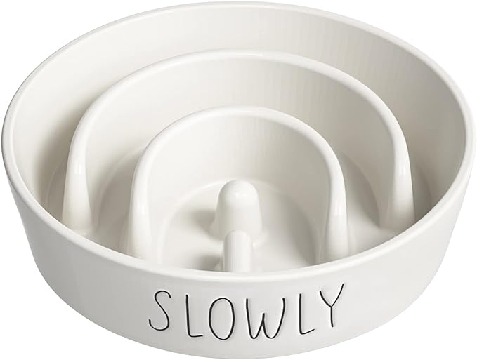 Slow Feeder Dog Bowl, 3 Cups Ceramic Maze Dog Food Bowl for Medium/Large Dogs – Non-Slip White Pet Dish, Cute Puzzle Design to Slow Fast Eaters
