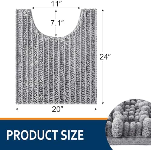 Smiry Bathroom Toilet Rugs U Shaped 24X20, Chenille Bath mats - Image 2