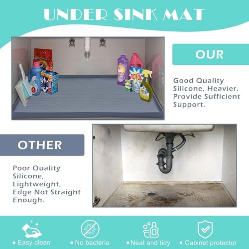 URMONA Waterproof Silicone Under Sink Mat, 25 x 19 in, Flexible Shelf Liner - Image 5