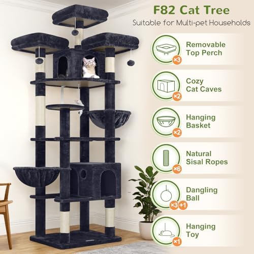 Globlazer Cat Tree Tower for Multiple Adult Cats, Dark Grey - Image 2