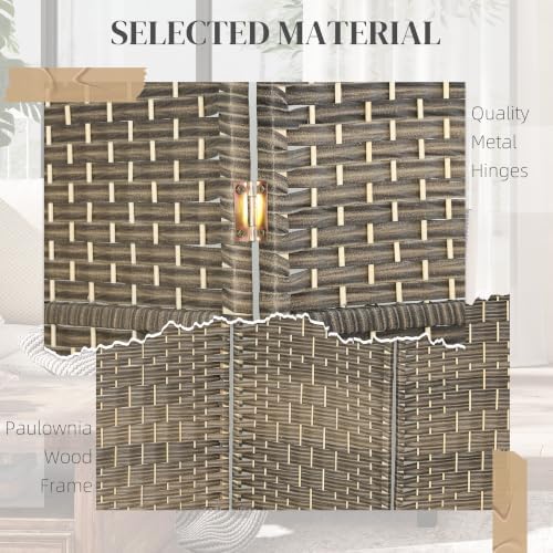 HOMCOM 3 Panel Room Divider 6 Ft Privacy Screen Hand-Woven Dark Rustic Oak - Image 5
