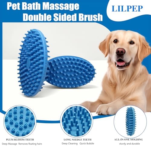 Lilpep 2-in-1 Dog Bath Brush, Double Sided Soft Rubber Grooming Brush - Image 2