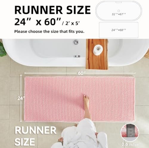 TYUU Waffle Runner Rug Bathroom, Long Cute Bath Mat 60x24 Light Peachy Pink - Image 2