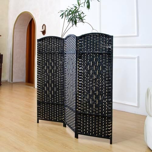3-Panel Short Room Divider, 3.9 ft Freestanding Partition Wall, Natural Black - Image 2