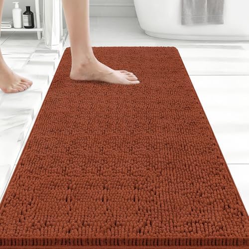 Bcoimo Bath Rug Mat, 44x24 Extra Soft Burnt Orange Long Bathroom Runner Rug by Bcoimo