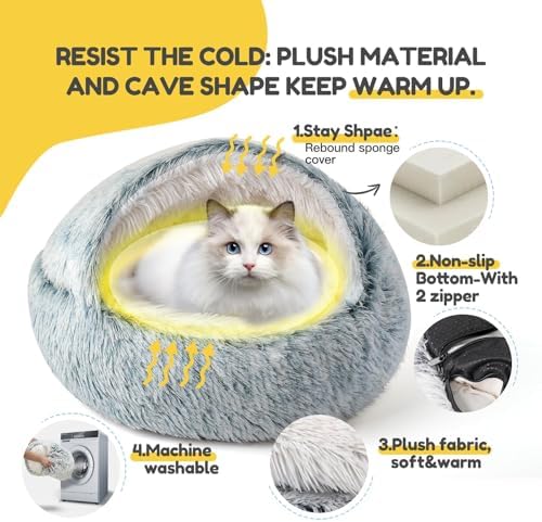 CATISM Cat Bed, Plush Hooded Cat Beds - Image 5