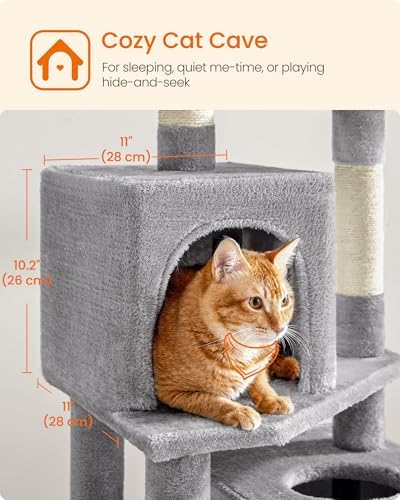 Feandrea Cat Tree, 59.5-Inch Tall Cat Tower, Light Gray - Image 6