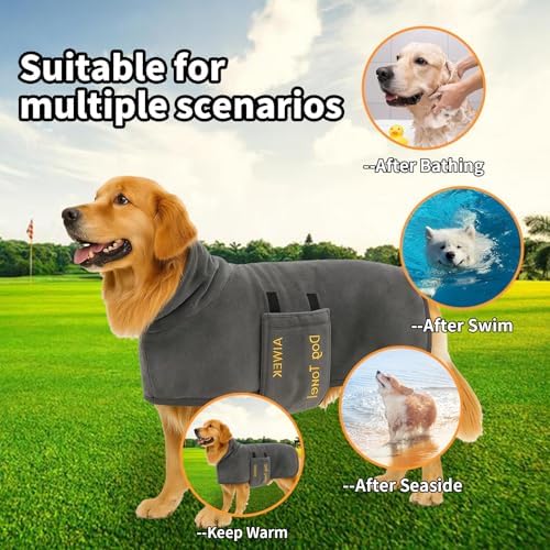 Dog Bathrobe Microfiber, Quick Dry Absorbent Adjustable Wrap Grey XL - Image 2